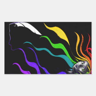 Regenbogen in haar haar rechthoekige sticker