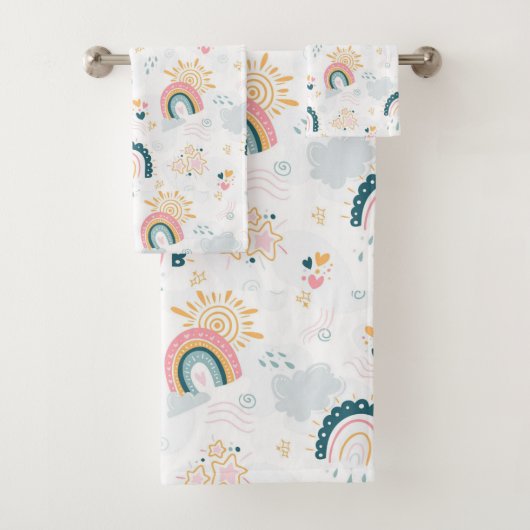 Regenbogen, zonneschijn, wolken en harten bad handdoek (Insitu)