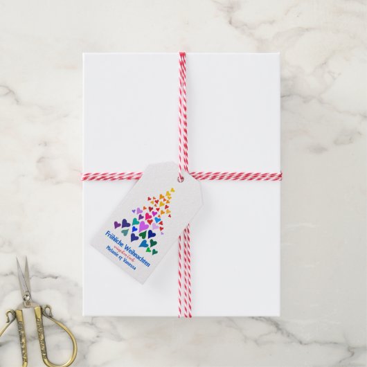 Regenbogenfarben Weihnachtsbaum Cadeaulabel (Met Touw)