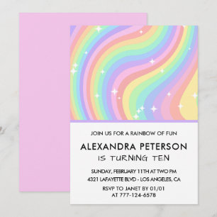 Regenboog 10e verjaardagsuitnodigingen Pastel Lief Kaart