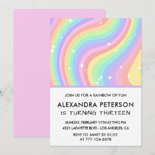 Regenboog 13e verjaardagsuitnodiging Pastel Schatt Kaart