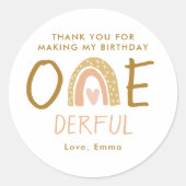 Regenboog 1e verjaardag meisje bedankt ronde sticker (Voorkant)