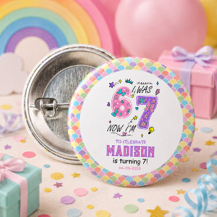 Regenboog 7e verjaardag Ik was 6, nu 7 Kindere Ronde Button 3,2 Cm
