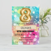 Regenboog 8 Jaar Oud 8e Verjaardagspartij Meisjes Kaart (Staand voorkant)