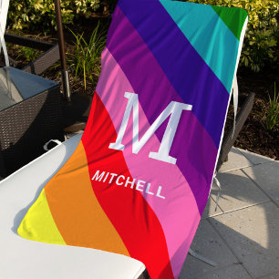 Regenboog 8 Streep Monogram Familienaam Strandlaken