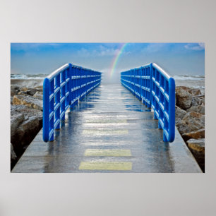 Regenboog aan het uiteinde van de pier poster