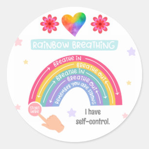 Regenboog Ademhalingsoefening voor kalmerende hoek Ronde Sticker