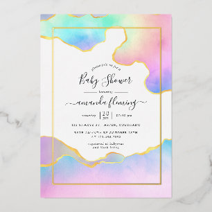 Regenboog Agaat Steen Baby Shower Folie Uitnodiging