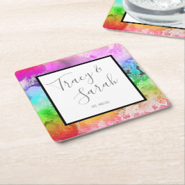 Regenboog Alcohol Inkt Waterverf  Vierkante Kartonnen Onderzetter