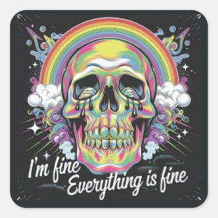 Regenboog Alles is Fijn Huilende Schedel Vierkante Sticker