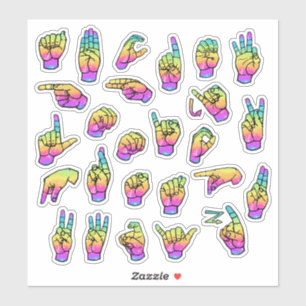 Regenboog ASL-alfabet – educatief en expressief Sticker