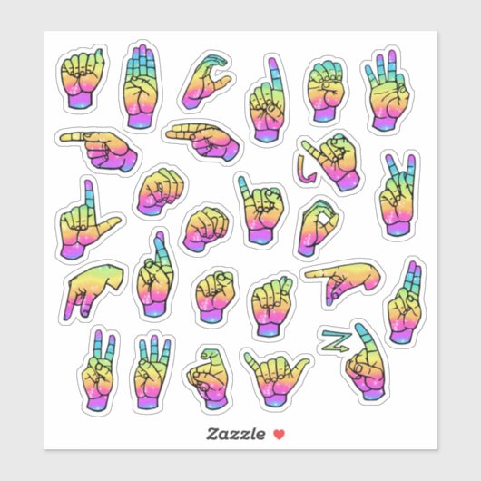 Regenboog ASL-alfabet – educatief en expressief Sticker (Vel)