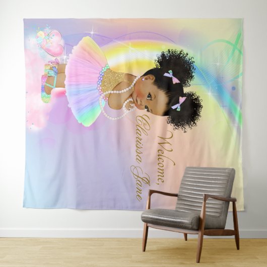 Regenboog Baby shower Achtergrond Banner Afro Meis Wandkleed (In Situ (horizontaal))