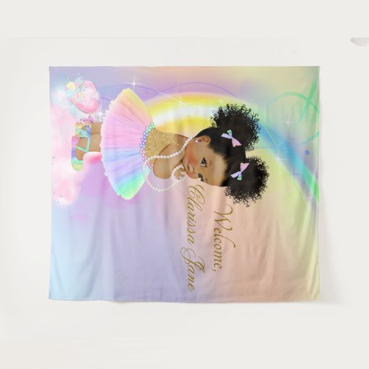 Regenboog Baby shower Achtergrond Banner Afro Meis Wandkleed (Voorkant (horizontaal))