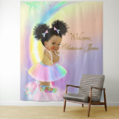 Regenboog Baby shower Achtergrond Banner Afro Meis Wandkleed (In situ)