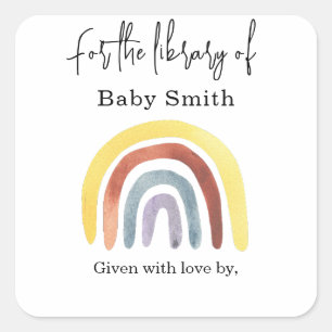 Regenboog - baby shower boekplaat vierkante sticker