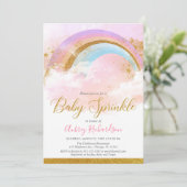 Regenboog baby strooi meisje pastel roze goud kaart (Staand voorkant)