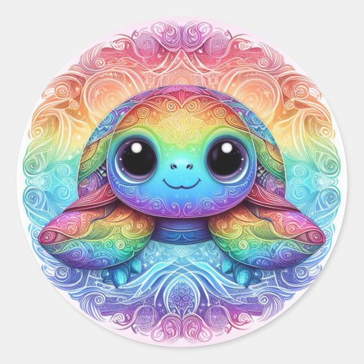 Regenboog baby zee schildpad stickers (Voorkant)
