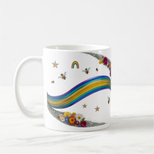 Regenboog Bij Bloem Glitter Glans Klassieke Mok