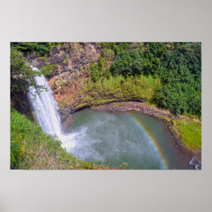 Regenboog bij Wailua Falls, Kauai, Hawaï Poster