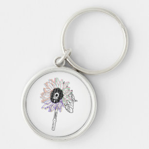 Regenboog Bloem Funky Kunst Sleutelhanger