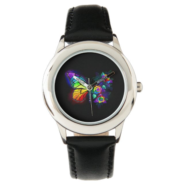 Regenboog bloem vlinder horloge (Voorkant)
