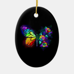Regenboog bloem vlinder keramisch ornament