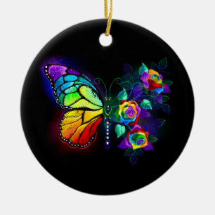 Regenboog bloem vlinder keramisch ornament