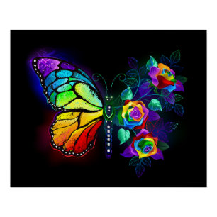 Regenboog bloem vlinder perfect poster