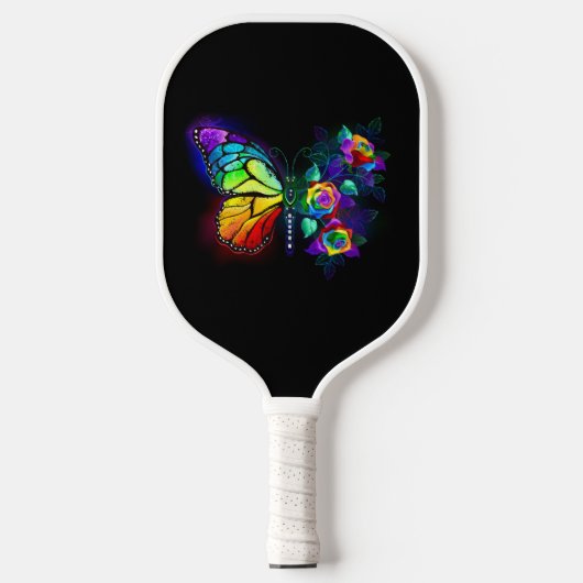 Regenboog bloem vlinder pickleball paddle (Voorkant)