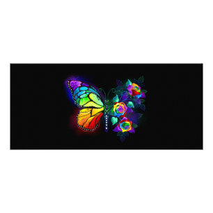 Regenboog bloem vlinder reclamekaart