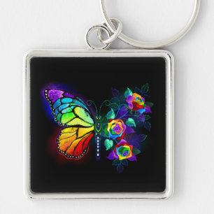 Regenboog bloem vlinder sleutelhanger