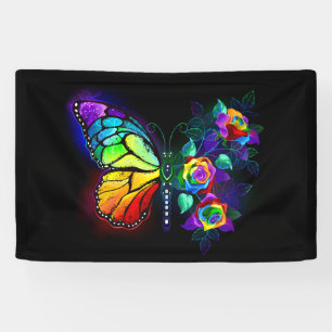 Regenboog bloem vlinder spandoek