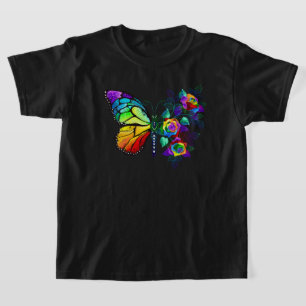 Regenboog bloem vlinder t-shirt