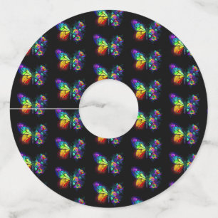Regenboog bloem vlinder wijnglaslabel