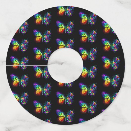 Regenboog bloem vlinder wijnglaslabel (Voorkant)