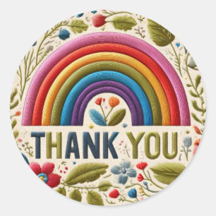 Regenboog & Bloemen Boho Geborduurde Uitzicht Dank Ronde Sticker