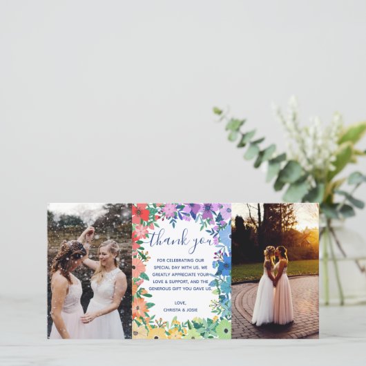 Regenboog Bloemen Trouwfoto's Dank u Bedankkaart (Staand voorkant)