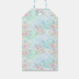 regenboog bloemig pastel waterverf blauw groene ac cadeaulabel