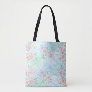 regenboog bloemig pastel waterverf blauw groene ac draagtas
