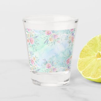 regenboog bloemig pastel waterverf blauw groene ac shot glas