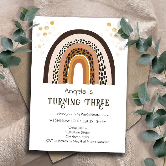 Regenboog Boho Dierenprint 3e Verjaardag Kaart