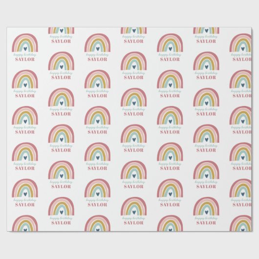 Regenboog Boho Roze Blauw Verjaardag Cadeaupapier (Vlak)
