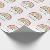 Regenboog Boho Roze Blauw Verjaardag Cadeaupapier (Hoek)