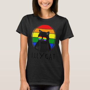 Regenboog Bondgenoot Kat Lgbt Gay Pride Vlag Zwart T-shirt