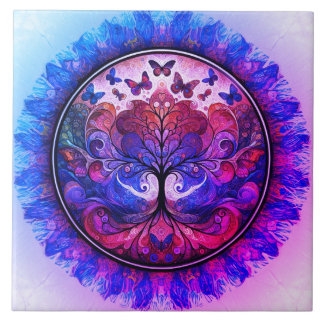 Regenboog Boom van het Leven Oude Rustiek Tegeltje