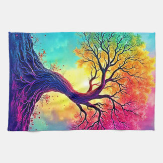 Regenboog Boom: Wortels van Oneindige Hoop Kunst Theedoek