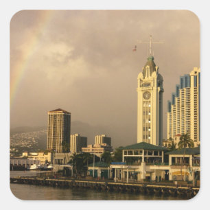 Regenboog boven Honolulu, Hawaii, VS 2 Vierkante Sticker