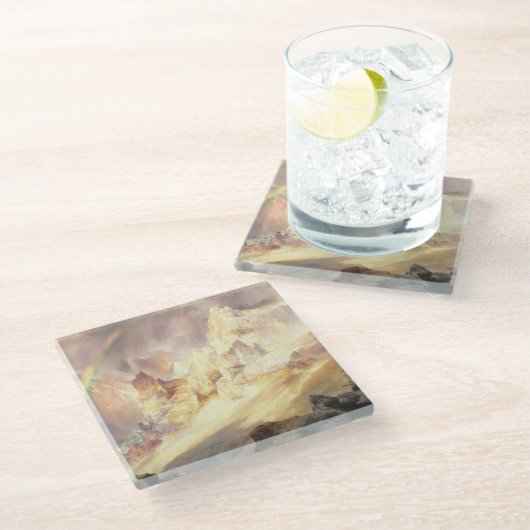 Regenboog boven Yellowstone, Moran 1900 Glazen Onderzetter (Schuin)