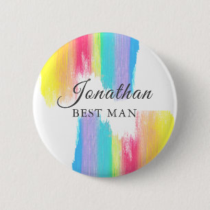 Regenboog Bruiloft Custom Beste Man Naam Tag Ronde Button 5,7 Cm